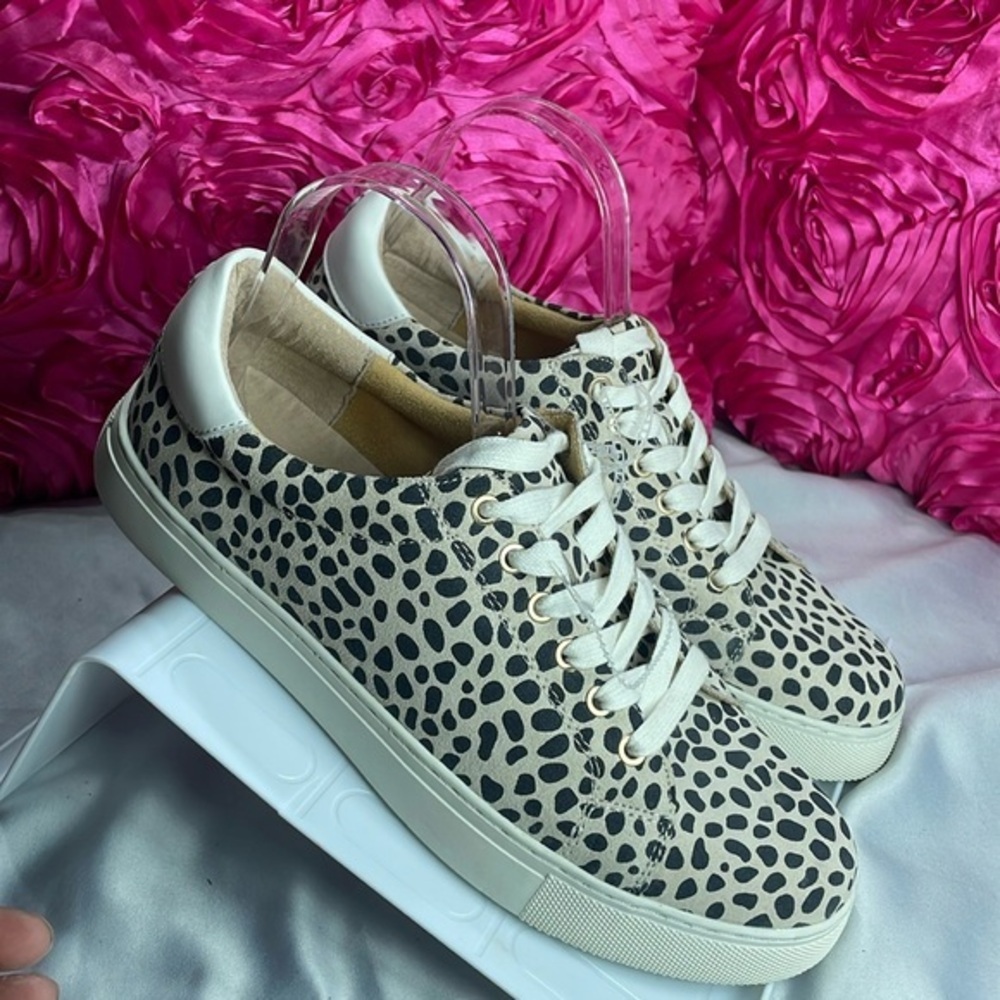 (E) Jack Rogers Rory Spotted Print Casual Sneakers,Bone,Beige/Black for‎ w,sz 9